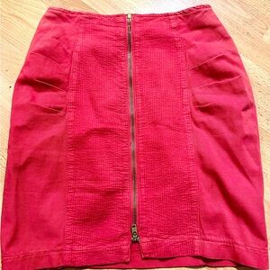 Red Ruched Pencil Skirt Knee-Length